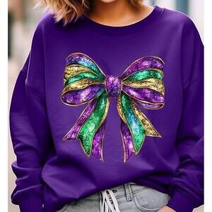NEW B-TWEEN mardi gras bow sweatshirt in purple